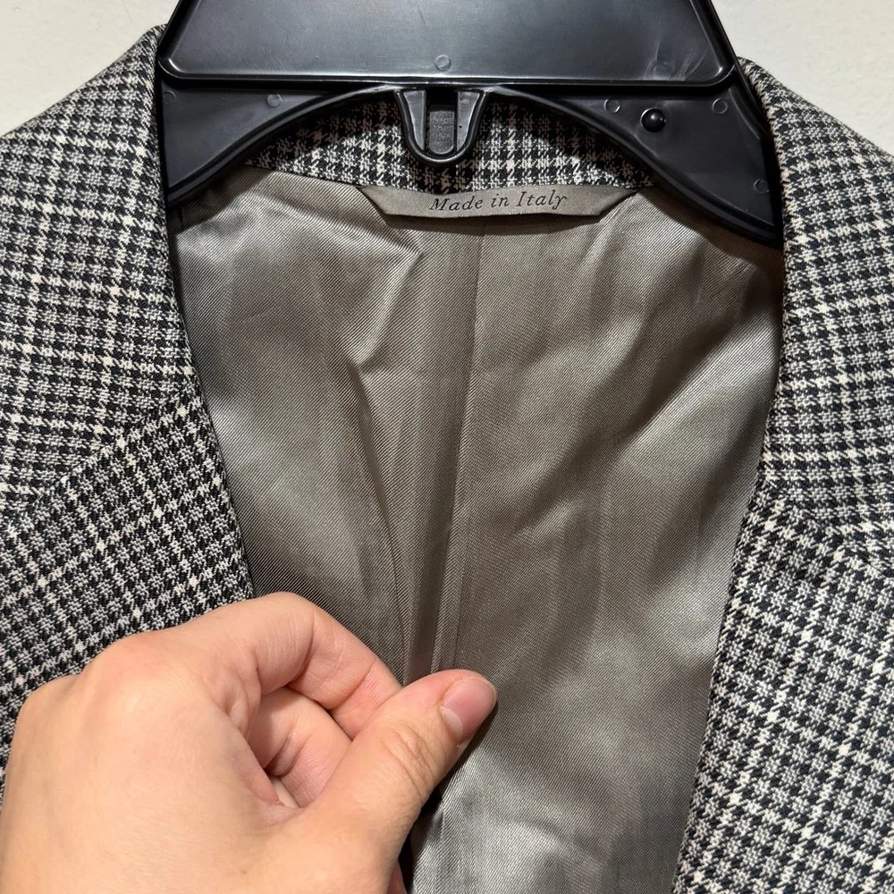 Canali Men’s 100% Wool Single Breasted Houndstooth Blazer US 44R Gray‎ Preppy